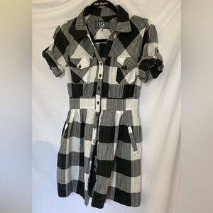Plaid Black and White Mini Shirt Dress Tunic Small